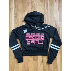 Blackpink Kpop Cropped Black & Pink Stripe Sweatshirt Hoodie NEW (size XXS)